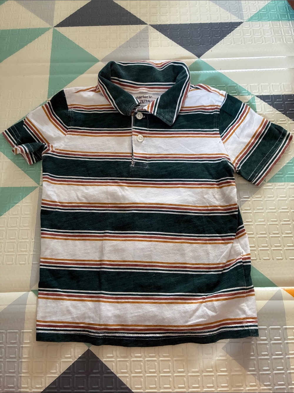 20/25$ 🧸 Carter's Green & White Striped Polo Shirt for Kids